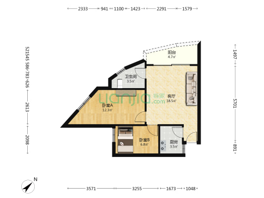 华业楼 2室1厅1卫 59平方