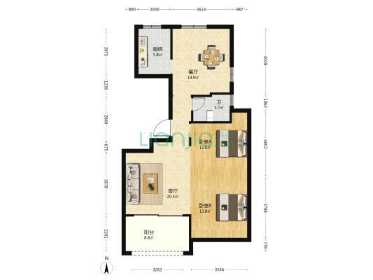 望湖名园 2室2厅1卫 105平方