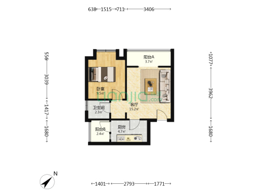 西林豫府C区 1室1厅1卫 48平方