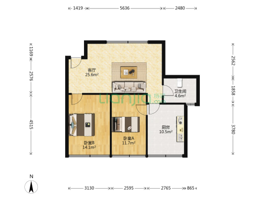君子巷 2室1厅1卫 78平方