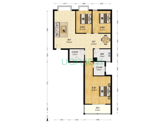 万豪大厦 3室2厅2卫 152平方