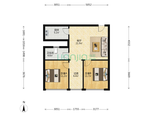 金御世家 2室1厅1卫 90平方