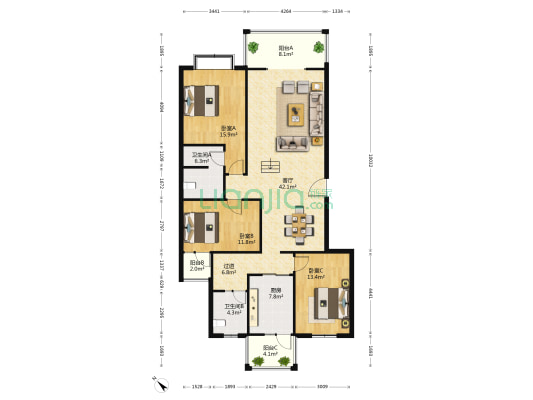 武侯名园 3室1厅2卫 143平方