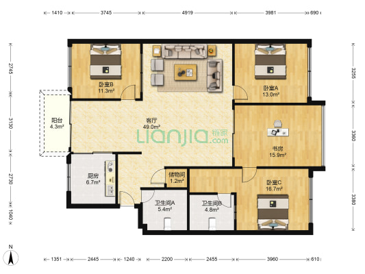 安康路127弄 4室1厅2卫 153平方