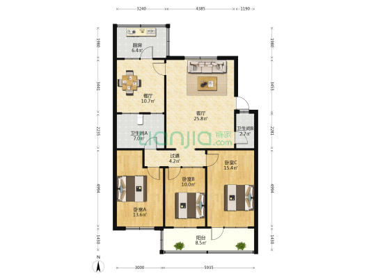 祥和园 3室2厅2卫 98平方