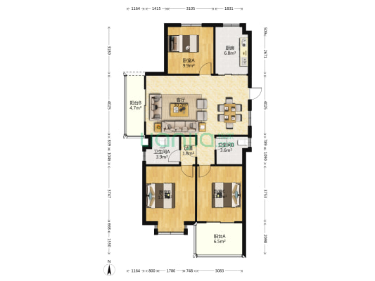 宝兴花园 3室1厅2卫 118平方