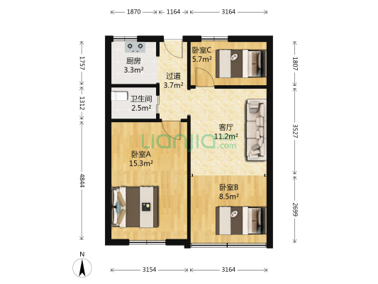 抚顺路19号小区 3室1厅1卫 64平方