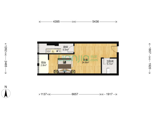 天汉中心 1室0厅1卫 46平方