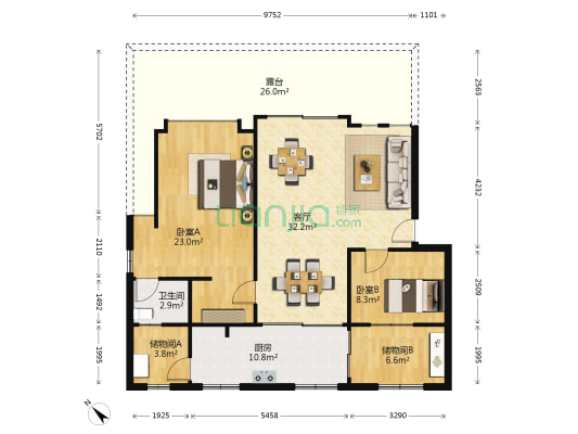 祈福新村绿怡居 2室1厅1卫 81平方