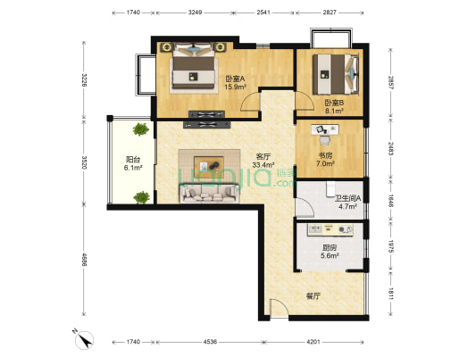 首创国际城一期 3室1厅1卫 89平方