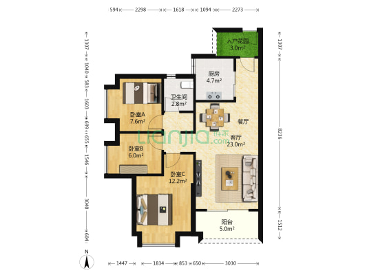 时代长岛 3室1厅1卫 81平方