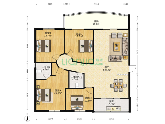 闽发西湖广场 3室1厅2卫 170平方