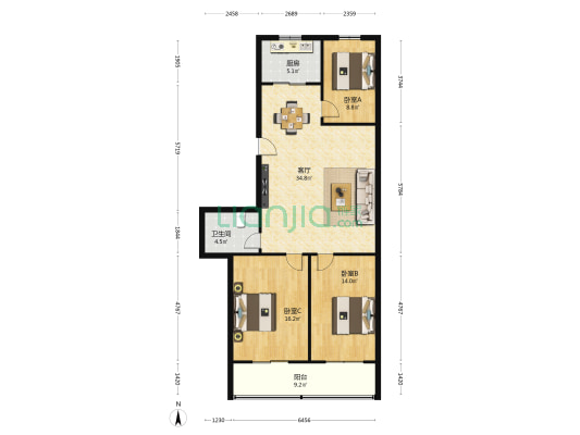 房管小区3号楼 3室1厅1卫 113平方