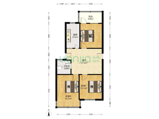 宜城路8号 3室1厅1卫 85平方