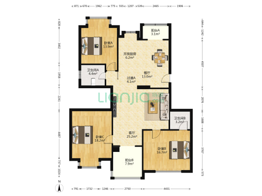 成飞民乐园 3室2厅2卫 144平方