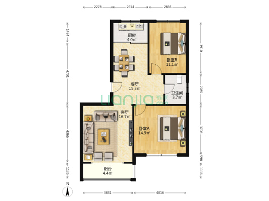 燕都鑫城二期 2室2厅1卫 100平方