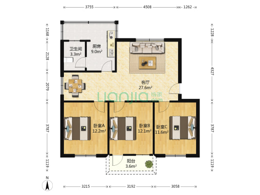 农业局宿舍小区 3室1厅1卫 90平方