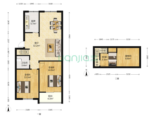 丰华园南区 3室1厅1卫 86平方