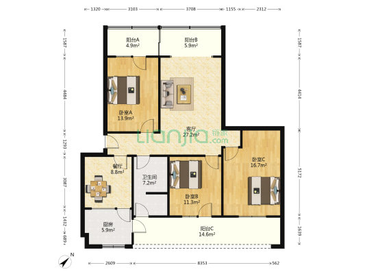万春路269号 3室2厅1卫 120平方