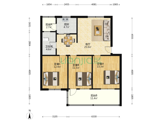 区建委家属院 3室1厅1卫 97平方