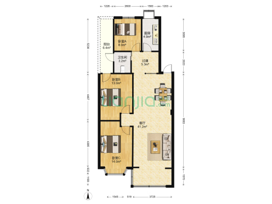 常青苑小区 3室1厅1卫 113平方
