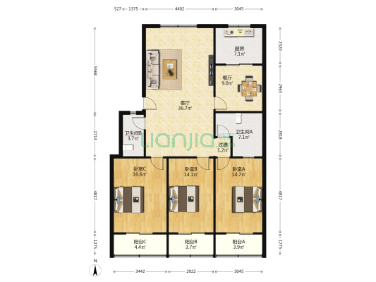 鸿祥小区 3室2厅2卫 146平方