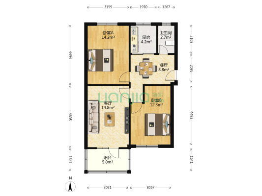 西固运输公司家属院 2室2厅1卫 64平方