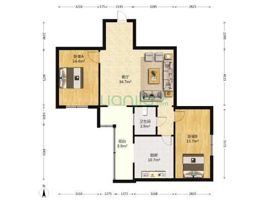 教师家园 2室1厅1卫 109平方