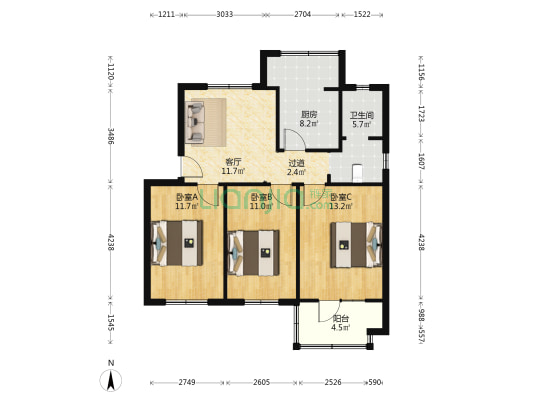 文化宫路100号 3室1厅1卫 85平方