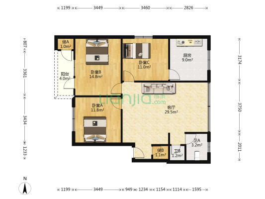 书院路一段602号 3室1厅2卫 97平方