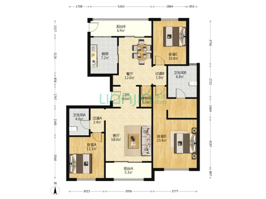 旭辉识庐 3室2厅2卫 147平方