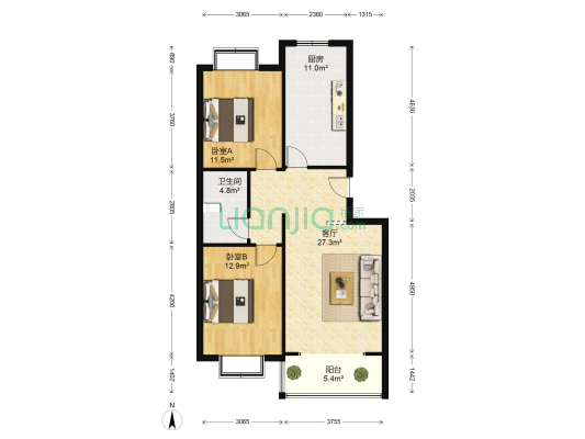 茂源花园东区 2室1厅1卫 86平方
