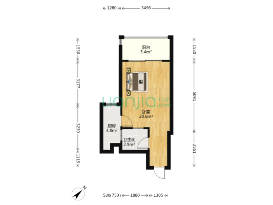 滨河华庭 1室0厅1卫 44平方
