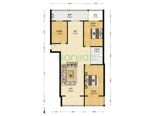 四方小区 2室2厅1卫 130平方