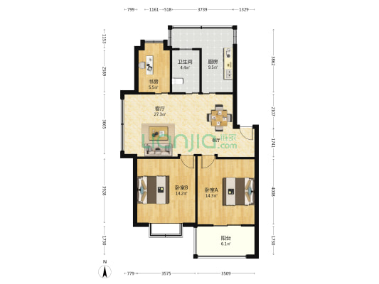 小白山水 3室1厅1卫 91平方
