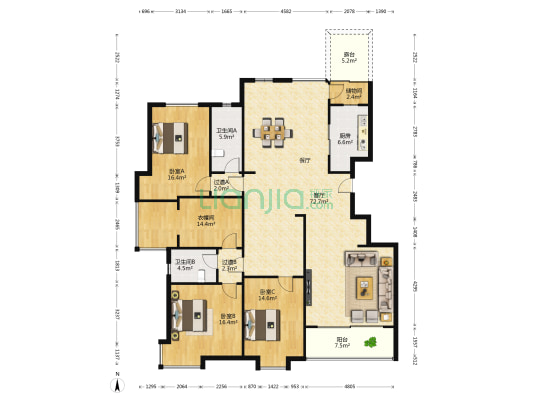 书香苑 3室1厅2卫 190平方