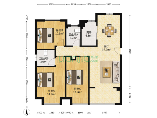 龙湖滟澜海岸北区 3室1厅2卫 114平方