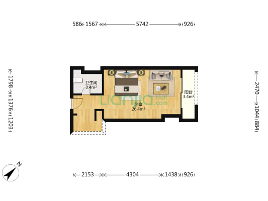 恒福上域国际 1室0厅1卫 50平方