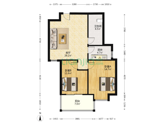 天韵怡城 2室1厅1卫 89平方