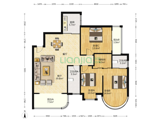 润泽上邸 3室1厅2卫 146平方