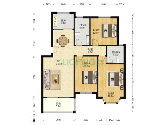 南湖明筑花苑 3室1厅2卫 117平方