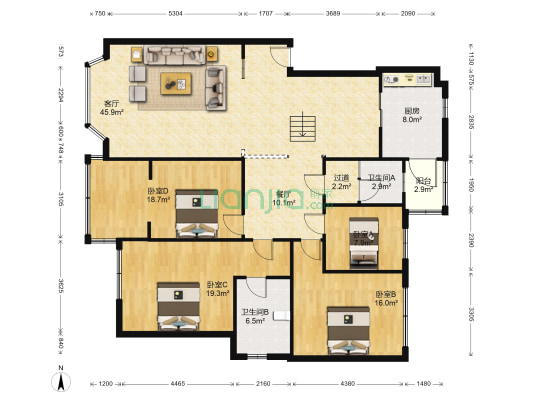 金石苑 4室2厅2卫 164平方