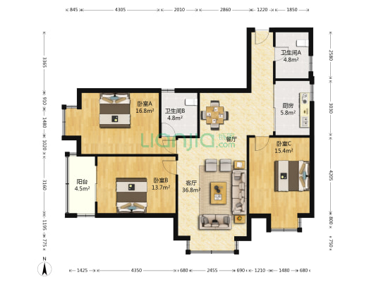 金发豪苑 3室1厅2卫 139平方