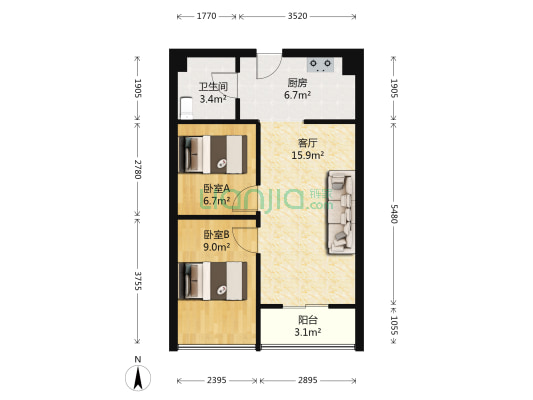 福晟钱隆天下 2室1厅1卫 72平方
