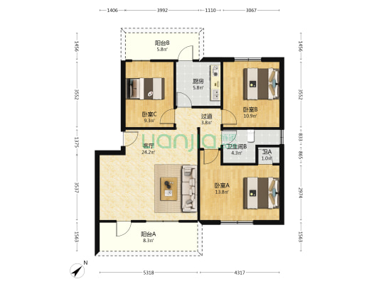 金坑中苑 3室1厅2卫 98平方