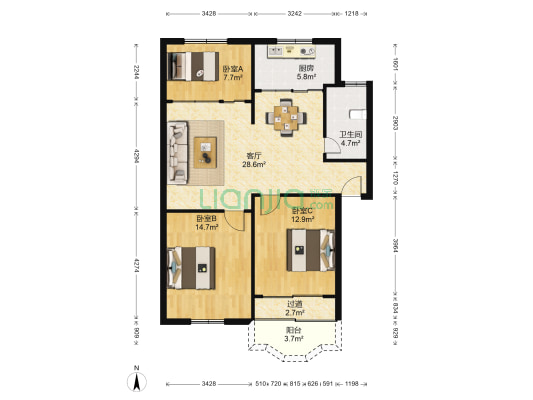 益兴名流花苑二期 3室1厅1卫 99平方