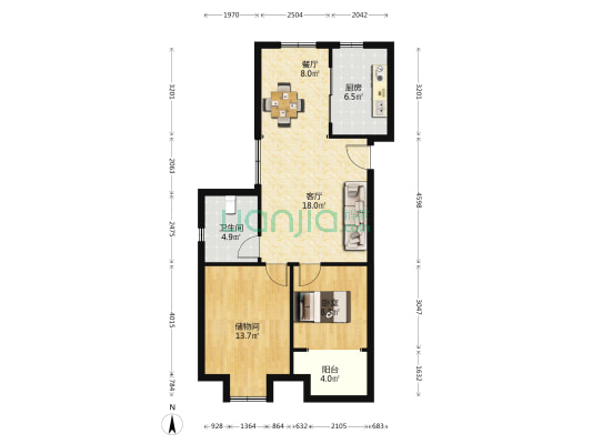 凤悦南园 1室2厅1卫 88平方