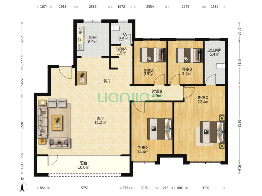 众成新华生活城 4室1厅2卫 161平方