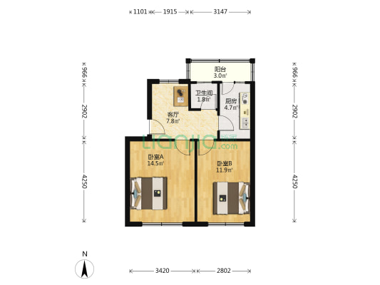 南岭休养所 2室1厅1卫 60平方