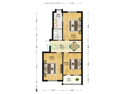 育新路 3室1厅1卫 80平方